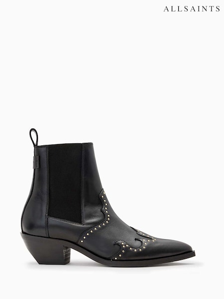 AllSaints Black Denver Stud Boots (F07415) | £249