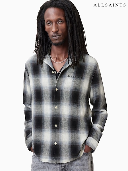 AllSaints Grey Underfade Long Sleeve 100% Organic Cotton Shirt (F07501) | £129