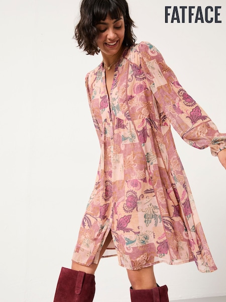 FatFace Steph Rose Pink Patched Chintz Petite Dress (F07509) | £65