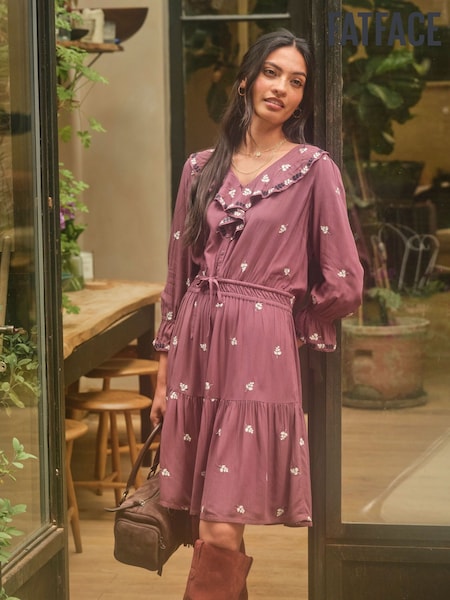 FatFace Orla Dusky Purple Embroidered Dress (F07525) | £75