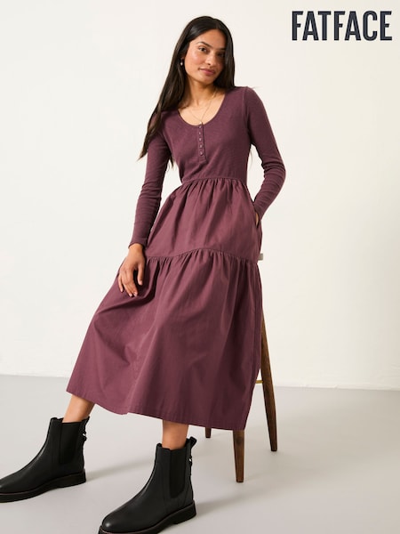 FatFace Louise Dusky Purple Jersey Woven Midi Dress (F07535) | £59
