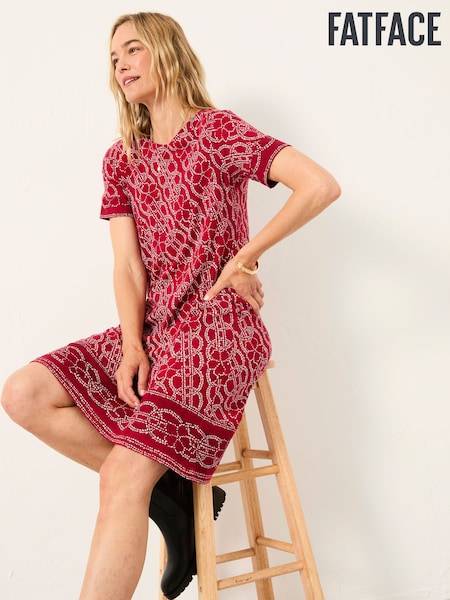 FatFace Simone Red Texture Floral Jersey Dress (F07542) | £49.50