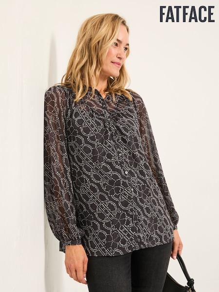 FatFace Pamala Graphite Grey Texture Floral Blouse (F07590) | £49.50