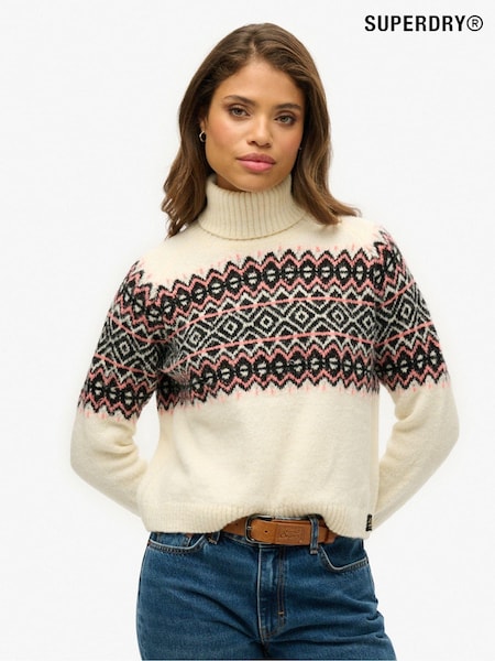 Superdry Cream Fairisle Pattern Roll Neck Jumper (F07623) | £55