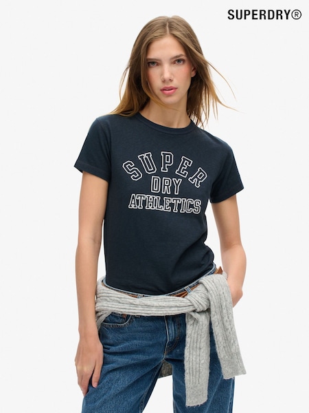 Superdry Blue Athletic Essentials Graphic Fitted 100% Cotton T-Shirt (F07624) | £25
