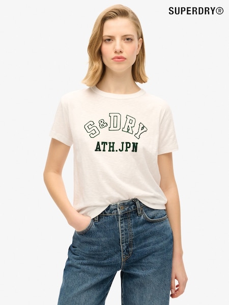 Superdry White Athletic Essentials Graphic Fitted 100% Cotton T-Shirt (F07626) | £25