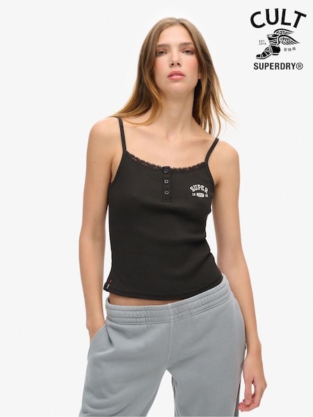 Superdry Brown Athletic Essentials Graphic 100% Cotton Button Cami (F07629) | £20