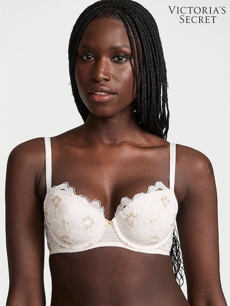 Victoria's Secret White Lightly Lined Demi Peony Embroidery Bra (F07641) | £59