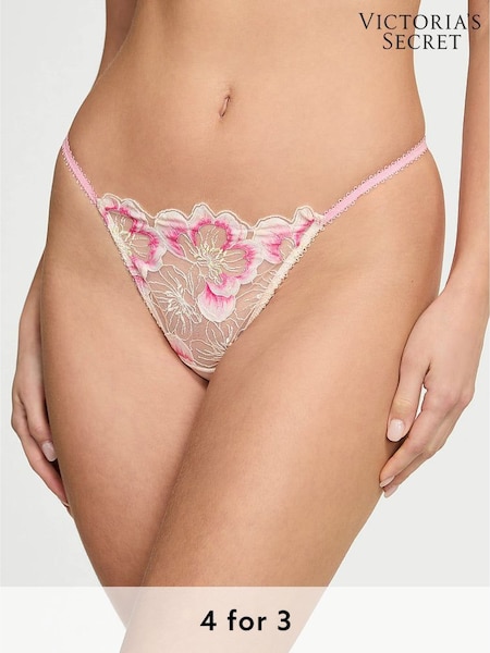 Victoria's Secret Pink & White G String Peony Embroidery Knickers (F07656) | £25