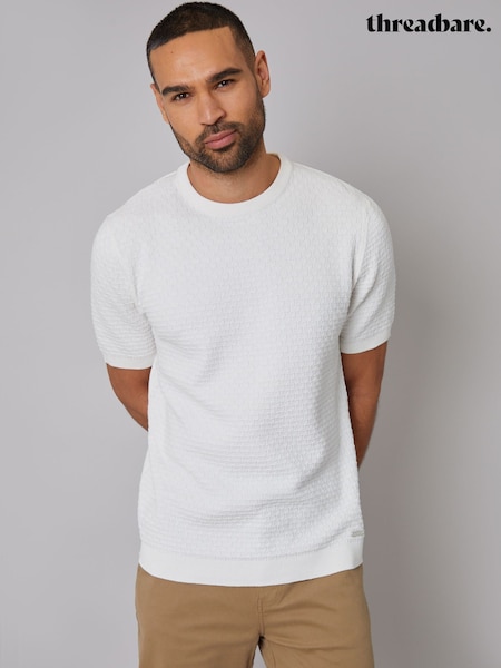 Threadbare Cream Textured Front Knitted T-Shirt (F07687) | £20