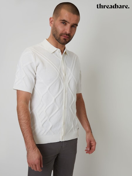 Threadbare Cream Cable Knit Button Through Shirt (F07693) | £24