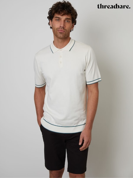 Threadbare Cream Knitted Short Sleeve Polo Shirt (F07707) | £24