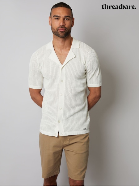 Threadbare Cream Textured Revere Collar Knitted Shirt (F07718) | £20