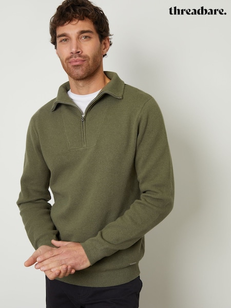 Threadbare Olive Green' Rib Panel Quarter Zip Jumper (F07720) | £24