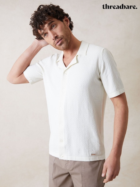 Threadbare Cream Textured Revere Collar Knitted Shirt (F07736) | £24