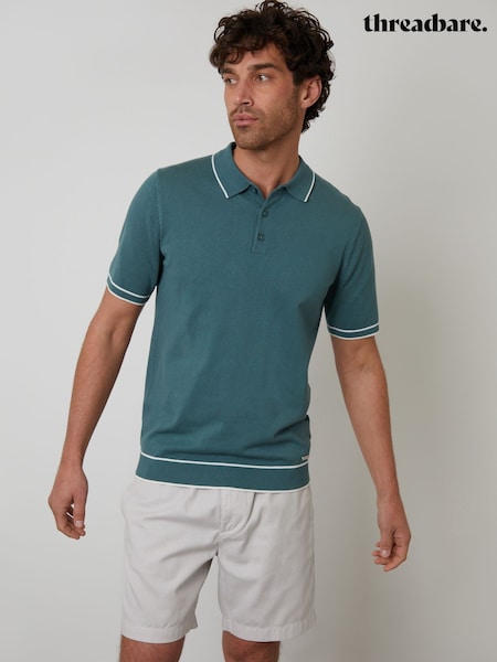 Threadbare Green Knitted Short Sleeve Polo Shirt (F07738) | £24