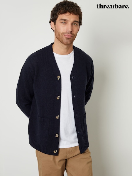 Threadbare Navy Blue Knitted V-Neck Cardigan (F07755) | £30