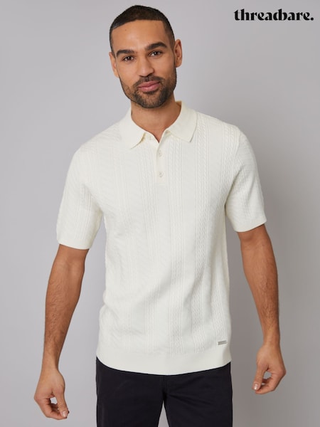 Threadbare Cream Mini Cable Knit Polo Shirt (F07757) | £24