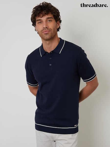 Threadbare Navy Knitted Short Sleeve Polo Shirt (F07759) | £24