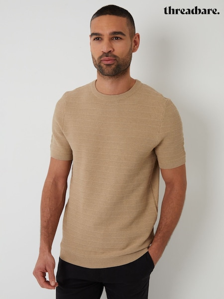 Threadbare Brown Textured Knitted T-Shirt (F07764) | £20