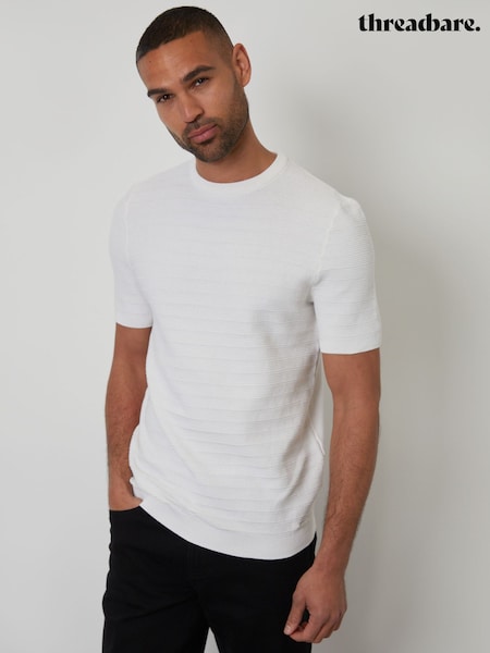 Threadbare Cream Textured Knitted T-Shirt (F07788) | £20