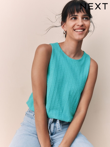 Teal Blue Sleeveless Bubble Hem Top (F07833) | £16