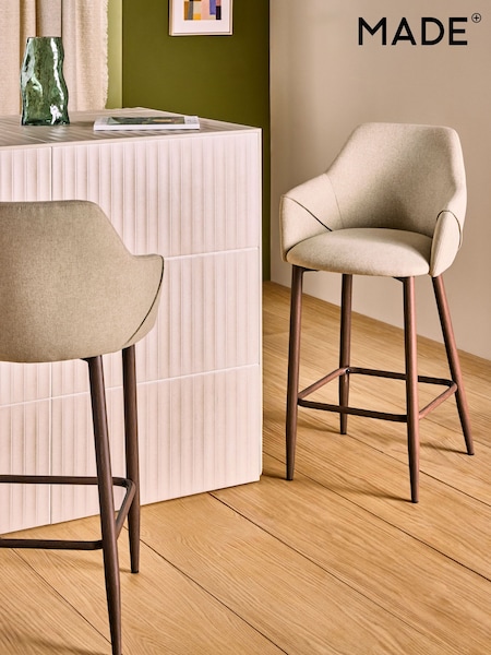 MADE.COM Ecru Marl and Walnut Legs Lule Bar Stool in Velvet (F07890) | £169