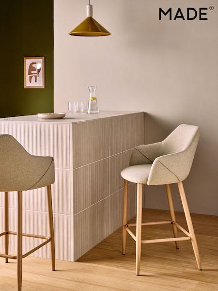 MADE.COM Ecru Marl and Oak Legs Lule Bar Stool in Velvet (F07892) | £169