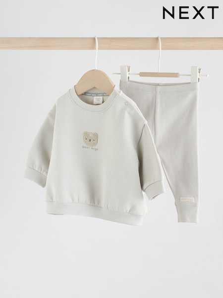 Grey Bear Sweat Hoodie and Leggings Baby Set (0mths-2yrs) (F07969) | £12 - £14