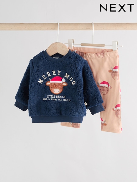 Navy Christmas Hamish Baby Fleece Top and Leggings Set (0mths-3yrs) (F07972) | £13 - £15