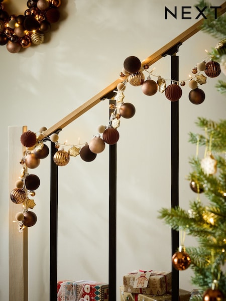 Copper Bauble Pre Lit Christmas Garland (F08013) | £28