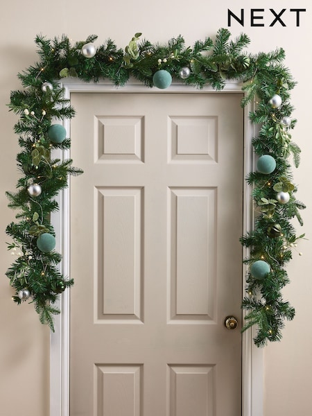 Green Lit Faux Bauble Christmas Garland (F08017) | £35 - £65