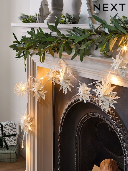 White Lit Paper Snowflake Christmas Garland (F08021) | £16