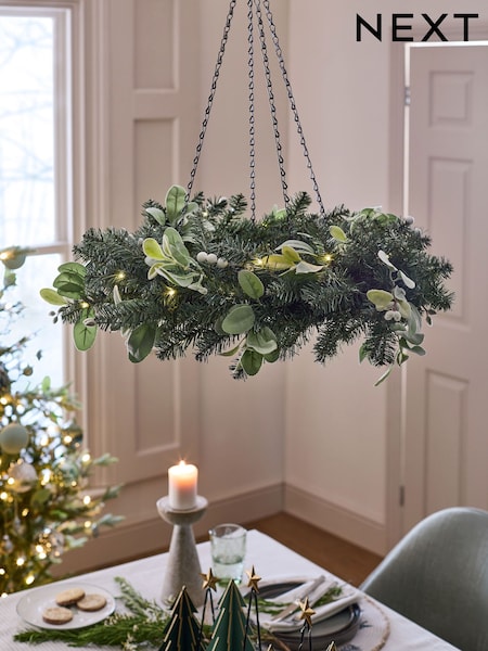 Green/White Collection Luxe Hanging Wreath Frosty Pre Lit Christmas Wreath (F08057) | £60