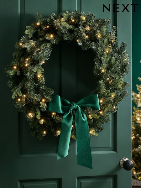 Green Luxe Pre Lit Christmas Bow Wreath (F08058) | £50
