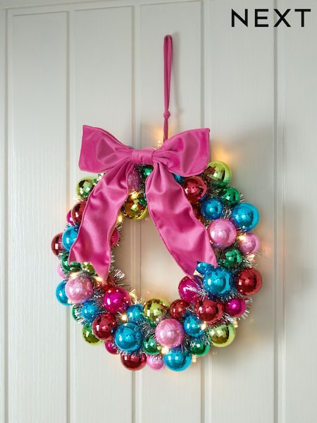 Bright Lit Bauble Christmas Wreath (F08062) | £28