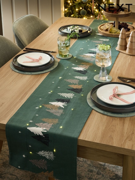 Green Scandi Christmas Tree Light Up Table Runner (F08125) | £26 - £34