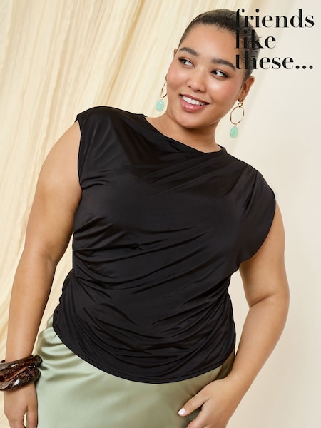 Friends Like These Black Curve Slinky Drape Top (F08201) | £28