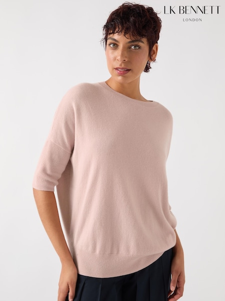 LK Bennett Pink Mara Wool Blend Knitted Drop Sleeve T-Shirt (F08243) | £169