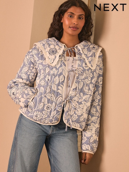 Laura Ashley Blue/Ecru Oastbrook Quilted Jacket With Collar (F08347) | £79