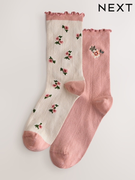 Laura Ashley Pink/Cream Pointelle Socks 2 Pack (F08353) | £10