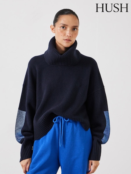 Hush Blue Livvy Merino Wool Detachable Roll Neck Jumper (F08366) | £150
