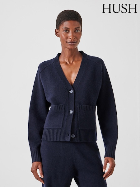 Hush Blue Daisy Merino Wool V-Neck Cardigan (F08374) | £120