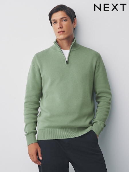 Sage Green Plain Regular Fit Premium Quarter Zip Jumper (F08577) | £39
