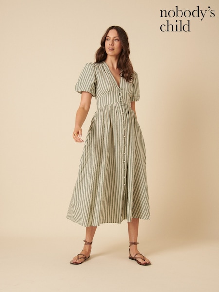 Nobodys Child Green Starlight Seersucker Stripe Midaxi Dress (F08643) | £95