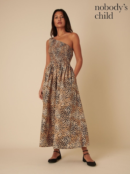 Nobodys Child Brown Georgia Midaxi One Shoulder Hattie Leopard Print Dress (F08669) | £85