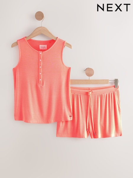 Coral Pink Rib Vest Short Set Pyjamas (F08706) | £28