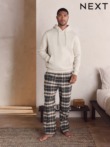 Neutral Check Bottoms Long Sleeve Hoodies Set (F08759) | £39
