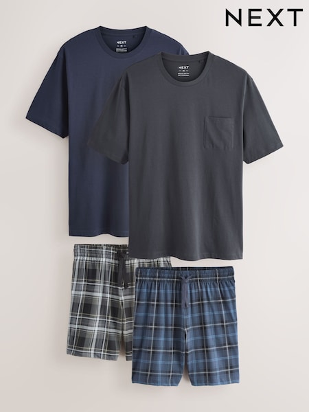 Black/Navy Blue Check Short Sleeve Jersey Pyjamas Set 2 Pack (F08767) | £42