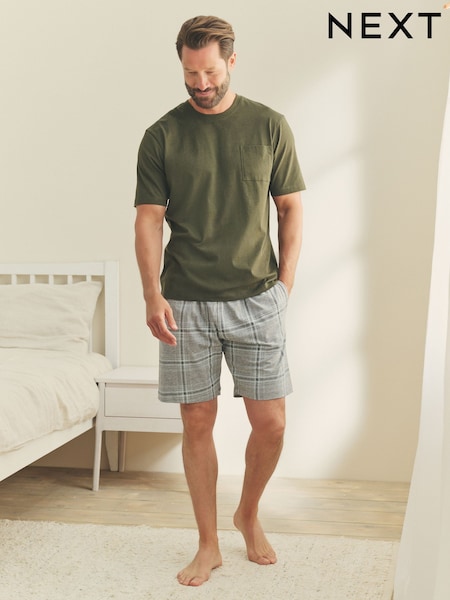 Grey Check Jersey Short Pyjamas Set (F08768) | £24